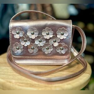 Rose Gold Floral Embellished Mini Crossbody Shoulder Bag​